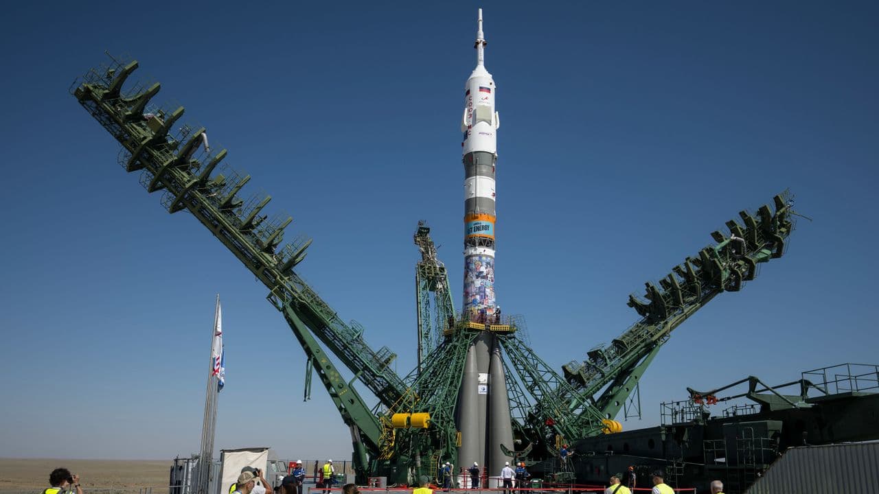 Astronauts just launched on a Soyuz rocket with an energy-drink ad on it, continuing a Russian tradition