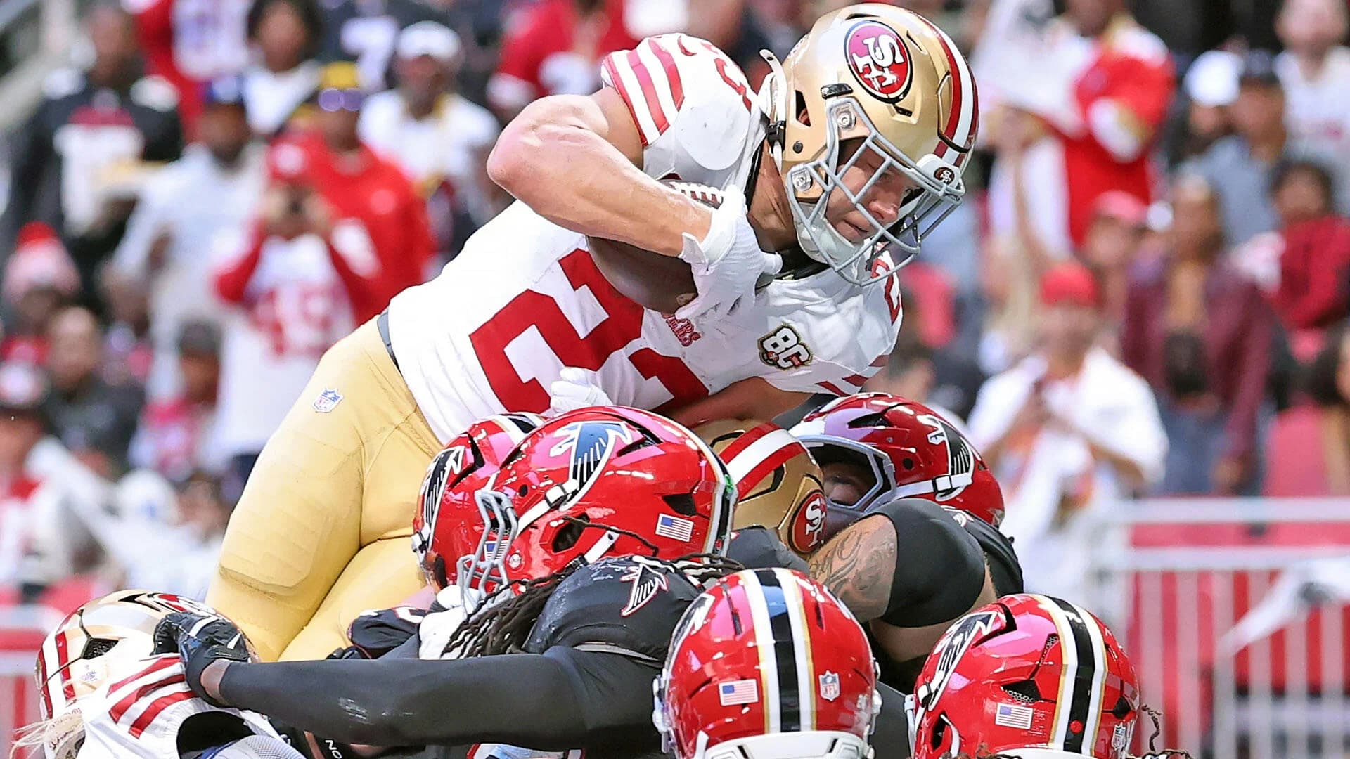 49ers RB Christian McCaffrey exits with injury vs. Falcons, is questionable to return
