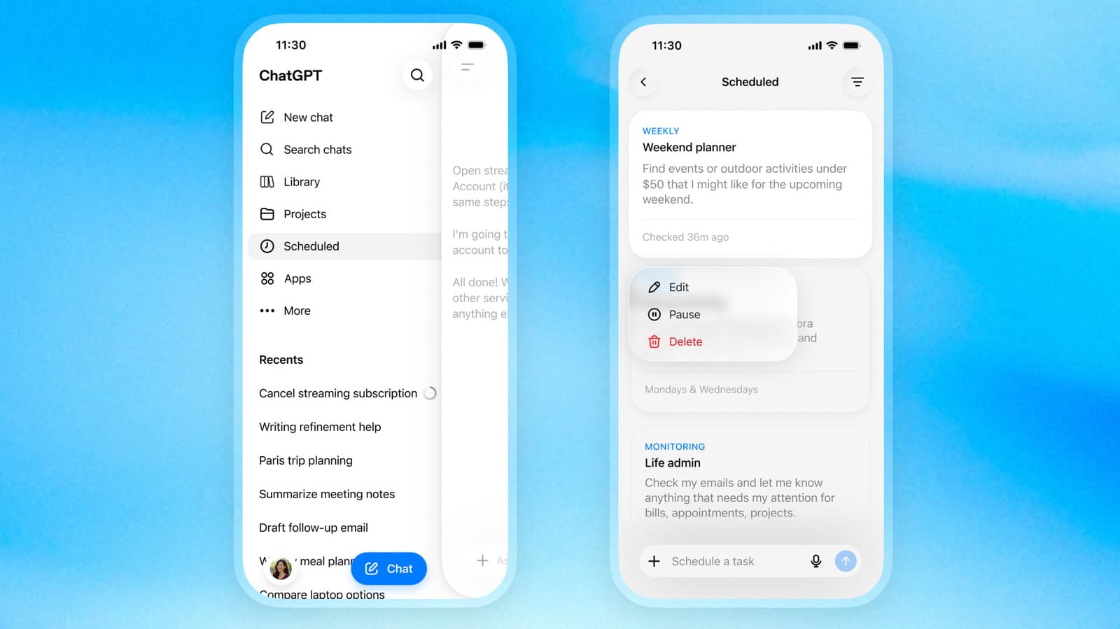 ChatGPT now has a hub for scheduled tasks