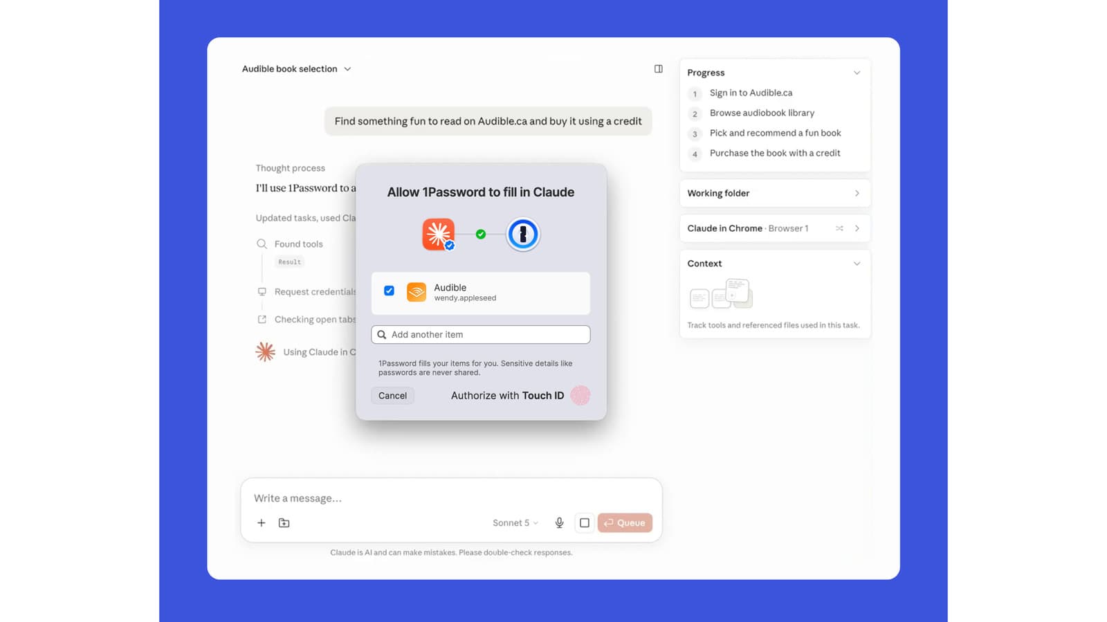 You can now grant Claude access to your 1Password credentials